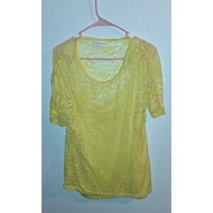 Bobbie Brooks Yellow Lace Short Sleeve Blouse Sz 1X